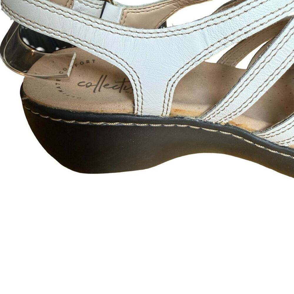Clarks Leisa Janna White Wedge Slingback Sandals Leather Comfort Shoes sz 7 M - Picture 9 of 16